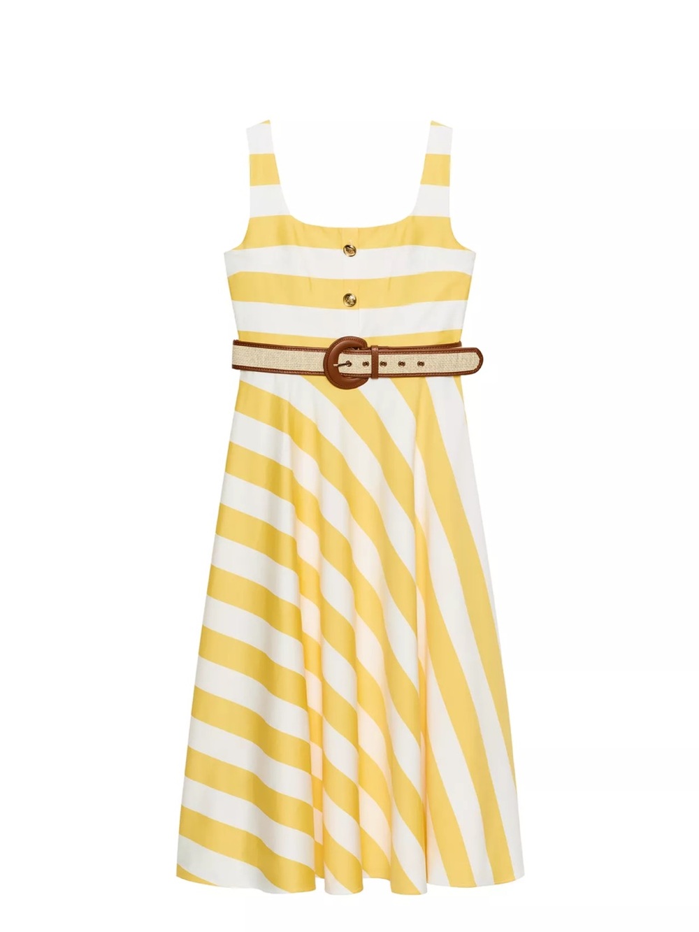 Zara Yellow & White Striped Belted Sundress
